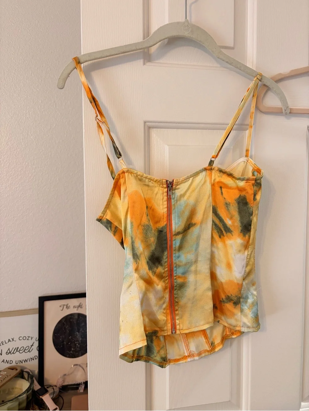 PrettyLittleThing Yellow & Green Tie-Dye Satin Asymmetrical Midi Skirt